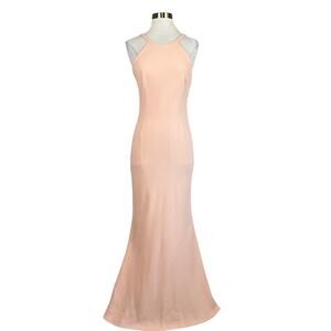 AQUA Textured Knit Backless Long Column Evening Gown Blush Pink Size 6 Dress